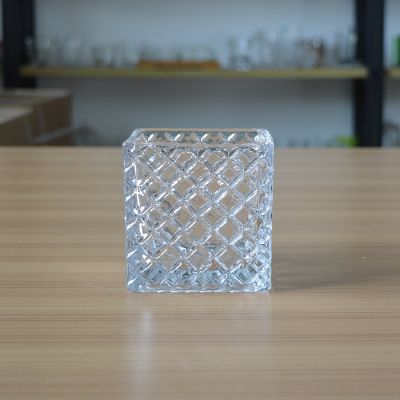 Wholesale high quality engraved square glass container glass jar for candle