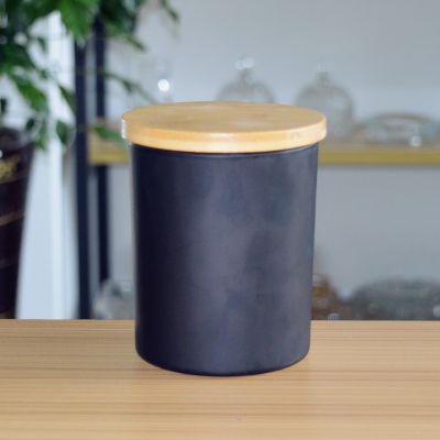 High quality Custom color Pillar matte black/pink glass candle jars lid