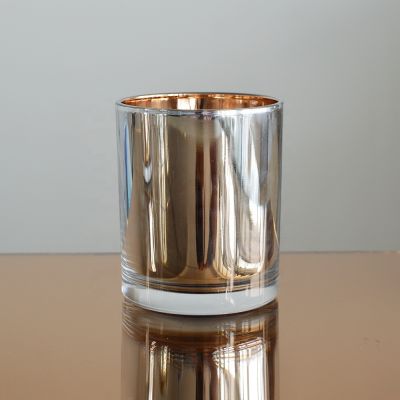 Orange electroplating glass candle jar with 400ml volume