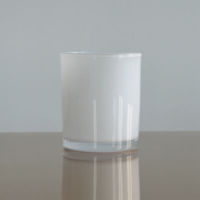 Machine made white glass candle jar with 400ml volume