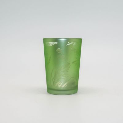 Electroplated Matte Frosted Iridescent Green Glass Candle Jar Container For Wedding Decoration