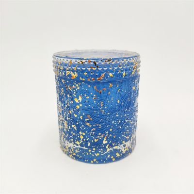 Scrap gold decor blue color lotus glass candle jar