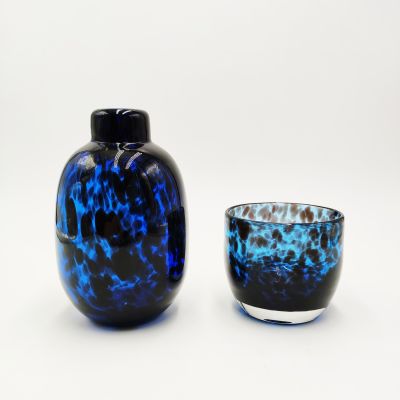 Wedding decor and home decor blue glass candle jar and glass vase