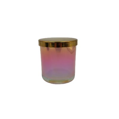 rainbow color glass tealight holder with metal lid