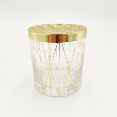 Pierced gold metal lid scented glass candle holder laser engraving glass candle jar