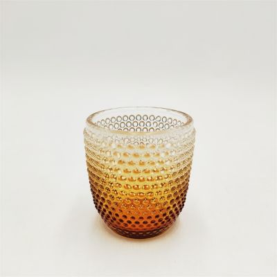 Ombre amber color glass votive candle holder and beaded glass candle jar