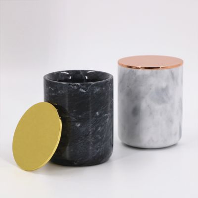10oz Wholesale Matte Black and Gold Marble Ceramic Aroma Candle Jar