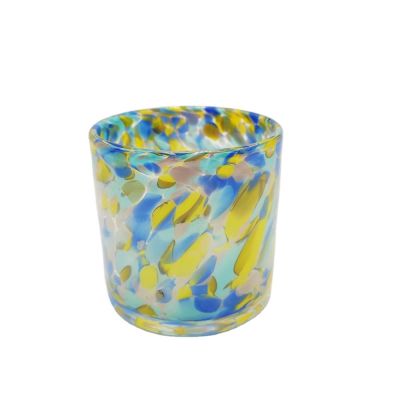 Colorful speckles votive glass candle holder cylinder shaped glass candle jar
