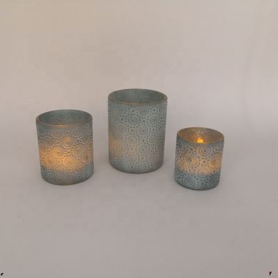 New design Candle Holder, Decorative glass candle holder, Blue color sand effect