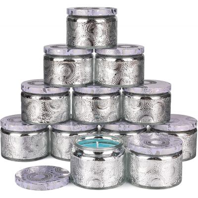 4oz Silver Embossed Shining glass candle jar with Tin Lid and Labels