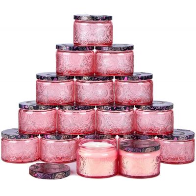 Embossing Pink New fashion 4oz glass candle jar vessel for home decor wax container