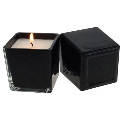 200ml 300ml 600ml Cube Glass Soy Candle Holder Black Jar for Home Wedding Part Ceremony Office Decor