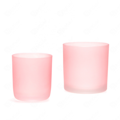 wholesale 300ml frosted pink empty glass candle jars with lids