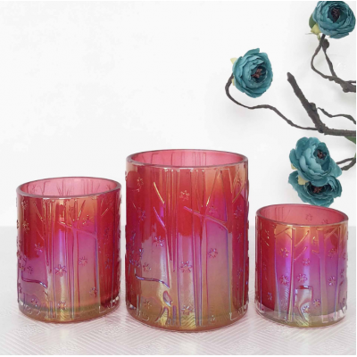 wholesale emboss glass pink candle jars with decorative lids for candle making