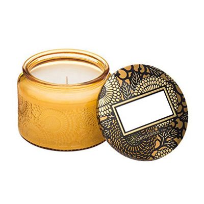 2021 new popular OEM 4oz embossed gold candle holder jar with lid glass container for home office deaoration