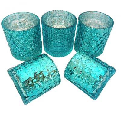 geo cut glass candle jar blue ribbed candle jar ribbed glass candle holder
