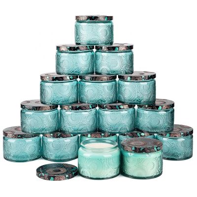 New design blue glass candle jar round container with screw lid for party soy candle making and gifts