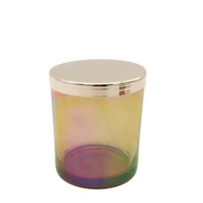8oz/10oz Electroplated Iridescent Candle Jars With Metal Lid