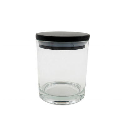 Wholesale Clear Glass Candle Jar/Container With Black Wooden Lid In Bulk