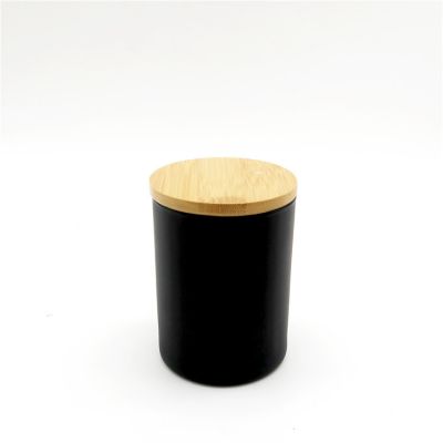 Eco Friendly Matte Black Glass Empty Luxury Candle Glass Jar/Containers with Wooden Lids