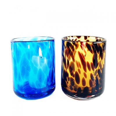 new design unique blue amber tortoise cylinder glass candle jar tumbler 12oz for candle making