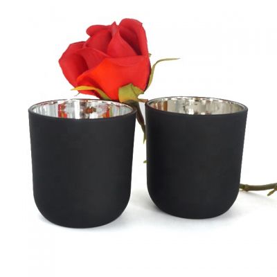 unique candle jars wholesale 8oz black matte candle holders in bulk with silver plating