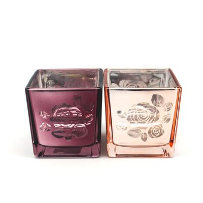 Hot sale square popular color cut glass candle holder candle cup