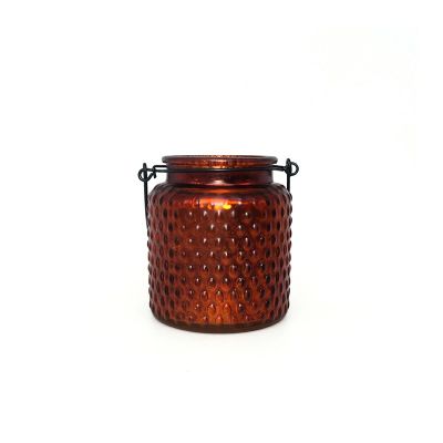 Wholesale copper candle jar round embossed wax holder with handle