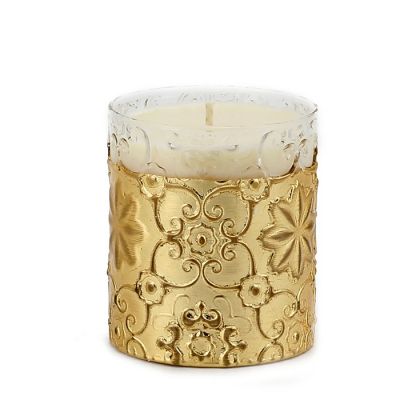 High Quality Gold Empty Candle Holders Glass Candle Jars with Embossed Flower Design