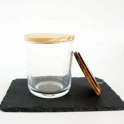 best selling 12oz clear glass candle jar with wooden lids