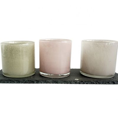 handmade pink green grey glass candle jar overlay 8oz solid candle holders