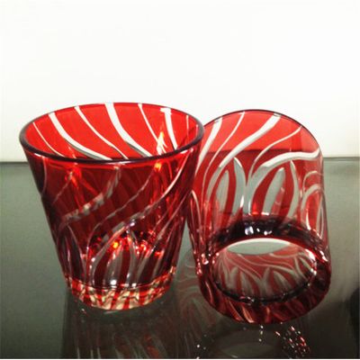 Customized Hand Cut Glass Candle Vessel Coloured