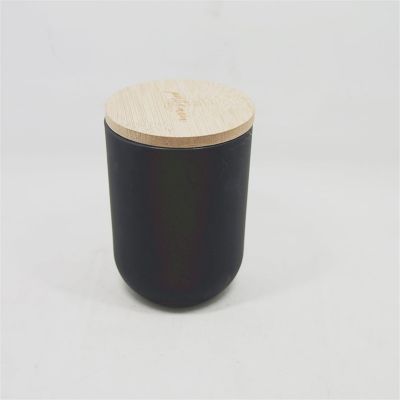 Customized various of Matte black glass candle container jars and thin bamboo lids