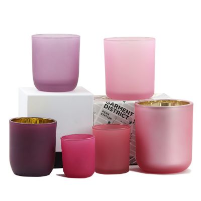 High-end quality matte pink purple glass votive electroplated inside candle jars with lid