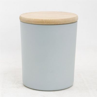 Ins style light gray flat base glass candle jar/holder/container/vessel/with wooden lid and white round gift box