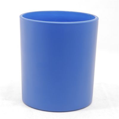 Flat base matte blue glass candle jars with wooden lid round gift box