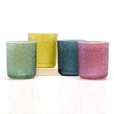 8oz 16oz sprayed colorful crackle glass candle jars with lids