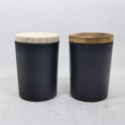 custom empty black matte candle jars and sealed ring wood lid