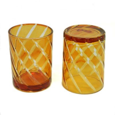 2021 hotted new yellow carved spray color glass candle jar with lid