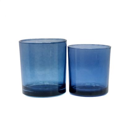 Flat base high-end quality matte glossy blue glass candle jars with lid 1oz 3oz 5oz 8oz 10oz 13oz 16oz 20oz