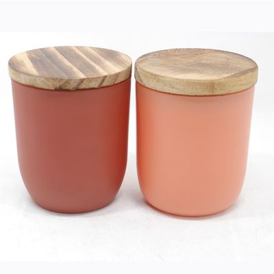 2021 Hot Sale Red Glass Candle Container 8oz 10oz Glass Candle Holder With Metal/Wooden lid Customize Gifts Box
