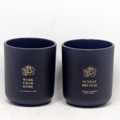customized 15 oz matte black glass candle vessels with glossy black logo