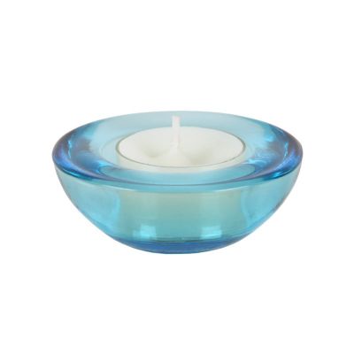 thick short round glass T-light candle holder with different colors