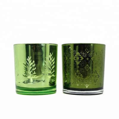 200ml 7oz plated Green and silver Tea Light Candle Holder with Scrolling Leaves