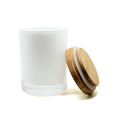 popular glossy shining white glass candle jar with wooden lid