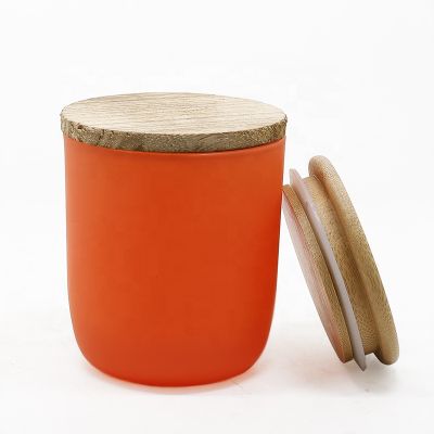 10oz Fluorescent Orange Candle Container Sprayed Color Glass Candle jar With Wooden/Bamboo Lid And Folding Box