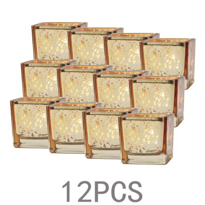 Mercury Glass Square Votive Candle Holder 2Inch 12pcs Speckled Gold Mercury Glass Votive Tealight Candle Holders