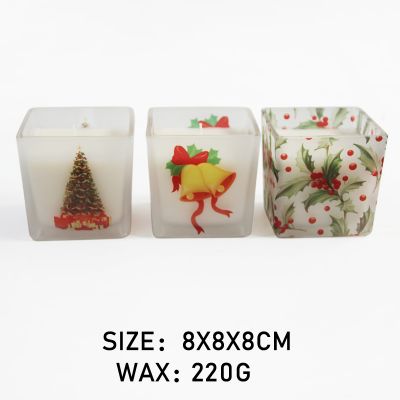 Customized 8*8*8cm square cubes Christmas Luxury custom scented candle in glass jar