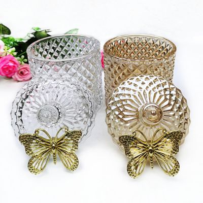 wholesale 2021 10 oz luxury empty candle jar with lid 19 oz amber glass butterfly Candle Holders for wedding
