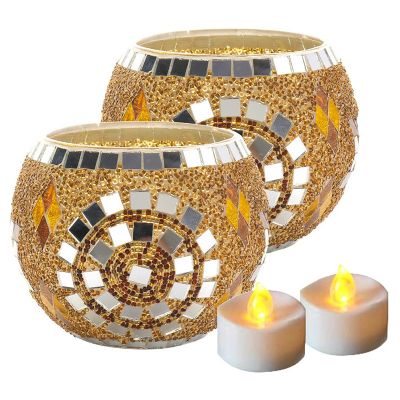 Mosaic Glass Tealight Holders for Home Decor, Table, Party Decorations,Vase for Potted Plants